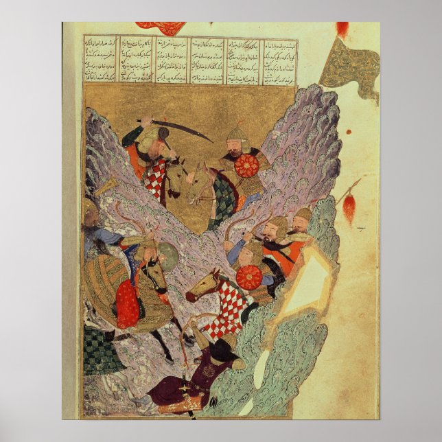 Poster Genghis Khan (c.1162-1227) combat les Chinois à (Devant)