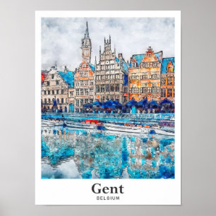 Poster Gent Belgique Voyage Aquarelle main tirée