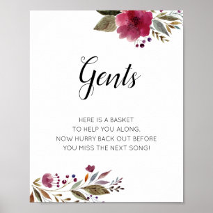 Poster Gents Mens Salle de Bains Panier Signal Fleurs Bou