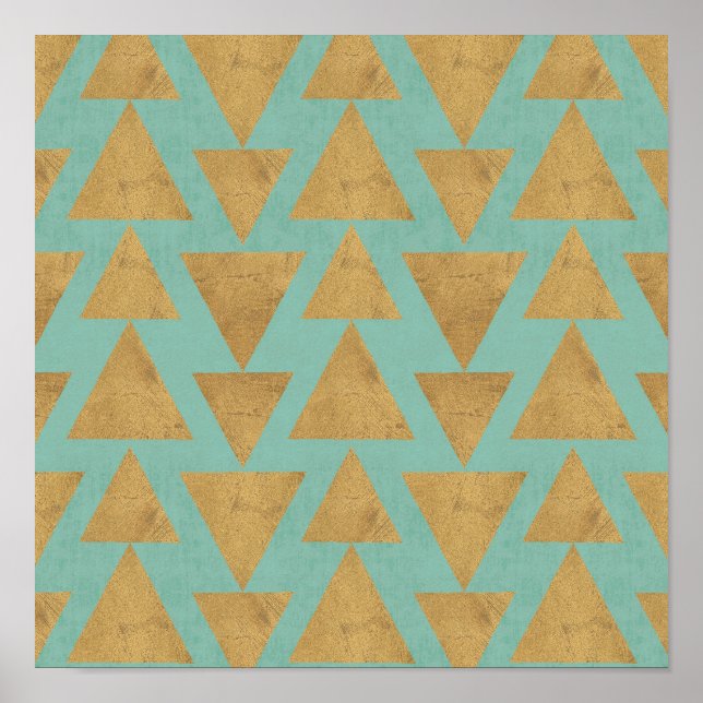 Poster Geo Step extérieur | Motif Gold et Turquoise (Devant)