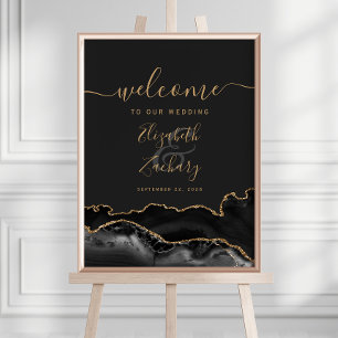Poster Géode d'agate Or Noir 18x24 Mariage Bienvenue