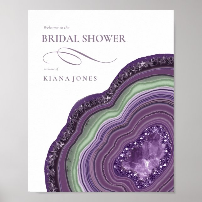Poster Geode d'agate Paillettes Shower de Mariage Violet  (Devant)