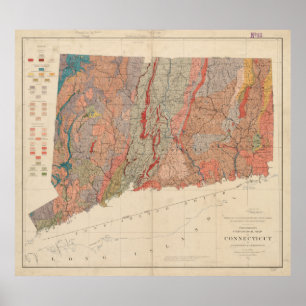 Poster Géologie vintage Map (1906) du Connecticut