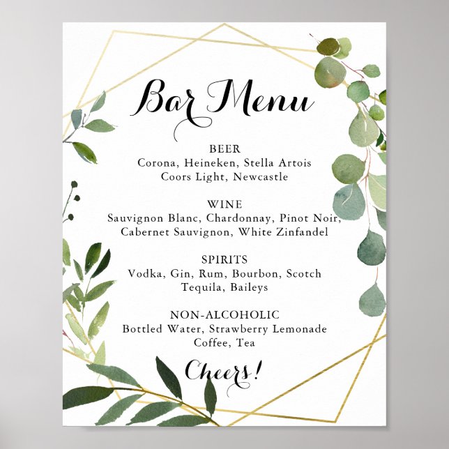 Poster Geometric Gold Tropical Wedding Bar Menu Sign (Devant)