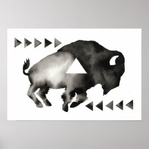 Poster Geometric Sleepy Buffalo . Mod Art . Black White