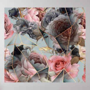 Poster Géométrie en cristal floral, fond lumineux aquarel