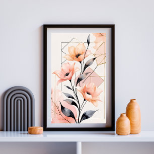 Poster Géométrie Fleurie Rose