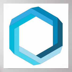 Poster Géométrie impossible : hexagone bleu.