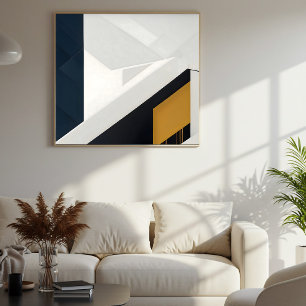 Poster Géométrie Moderne Navy Blanc Or Couches