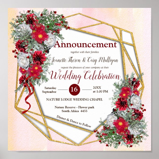 Poster Géométrique - Bouquets Bourgogne Parties scintilla (Devant)