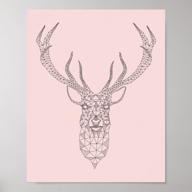 Poster géométrique du cerf de quartz rose -couleur (Devant)