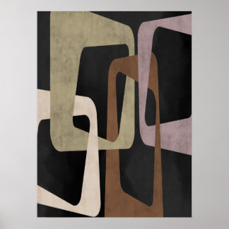 Poster Géométrique Mid-Century moderne Abstrait Noir Brow