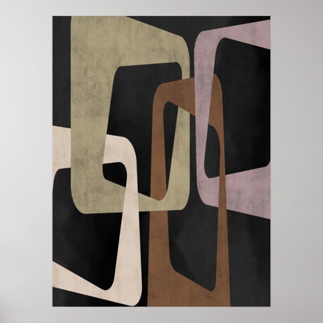 Poster Géométrique Mid-Century moderne Abstrait Noir Brow (Devant)