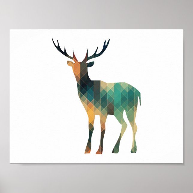 Poster géométrique Silhouette de cerf (Devant)