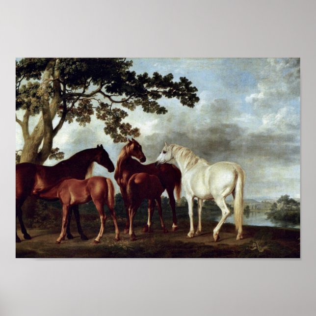 Poster George Stubbs - Mares et poulains dans un paysage (Devant)