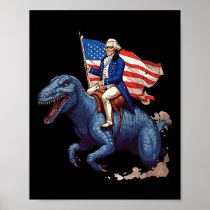 Poster George Washington drôle chevauchant un Tyrannosaur