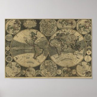 Poster George Willdey 1702 Carte du monde