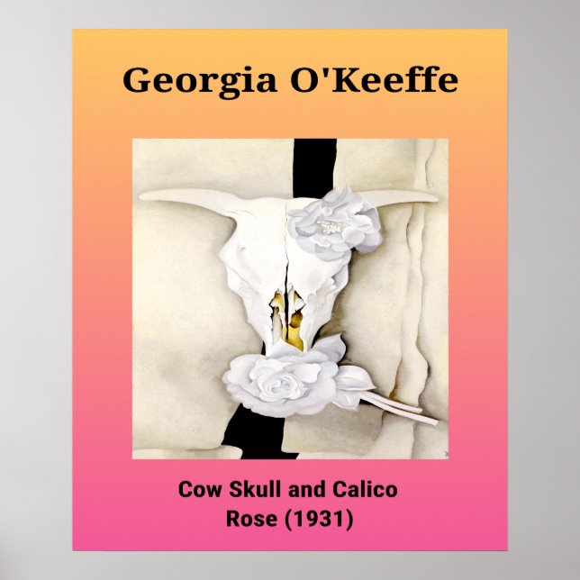 Poster Georgia O'Keeffe : Crâne de vache et Rose de Calic (Devant)