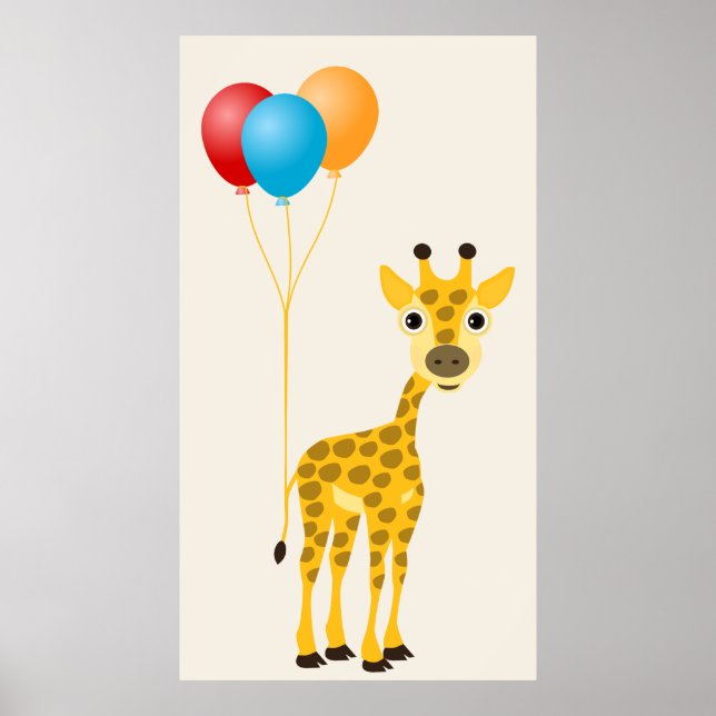 Poster Gérafe drôle avec ballons colorés (Devant)