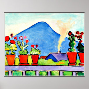 Poster Geraniums Avant la Montagne Bleue, peinture coloré