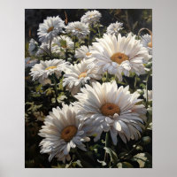 Gerbera blanche Fleurs marguerites Art Imprimer Po
