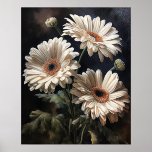 Poster Gerbera blanche Fleurs marguerites Art Imprimer Po