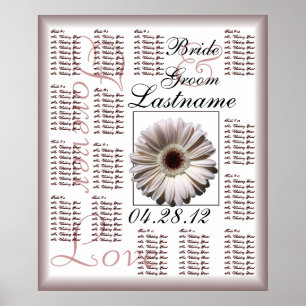 Poster Gerbera White Daisy Mariage Guest Chart