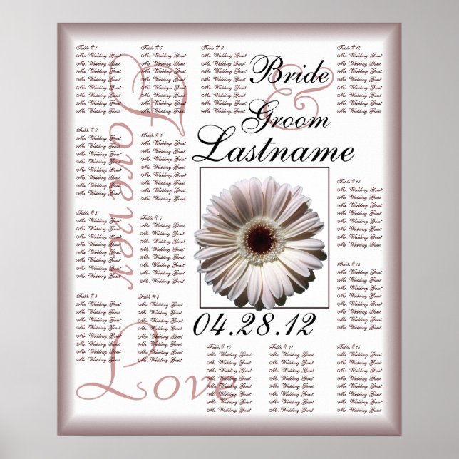 Poster Gerbera White Daisy Mariage Guest Chart (Devant)