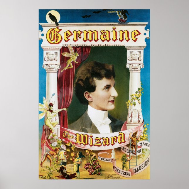 Poster Germaine The Wizard ~ Magicien Vintage Magie Act (Devant)