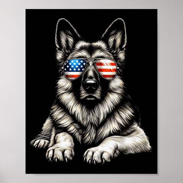 Poster German Shepherd American Flag Sungles Patriotic  (Devant)