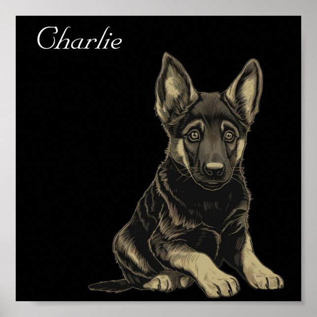 Poster German Shepherd Chiot Personnalisé Nom mignon wall (Devant)