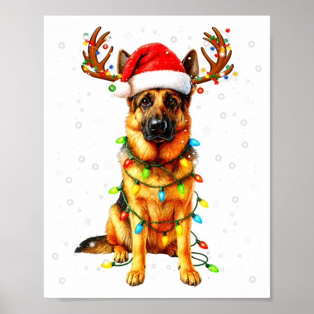 Poster German Shepherd Christmas Tree Lights Pajama Dog L (Devant)
