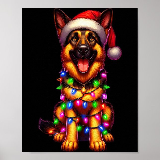 Poster German Shepherd Christmas Tree Lights Xmas Pajama  (Devant)