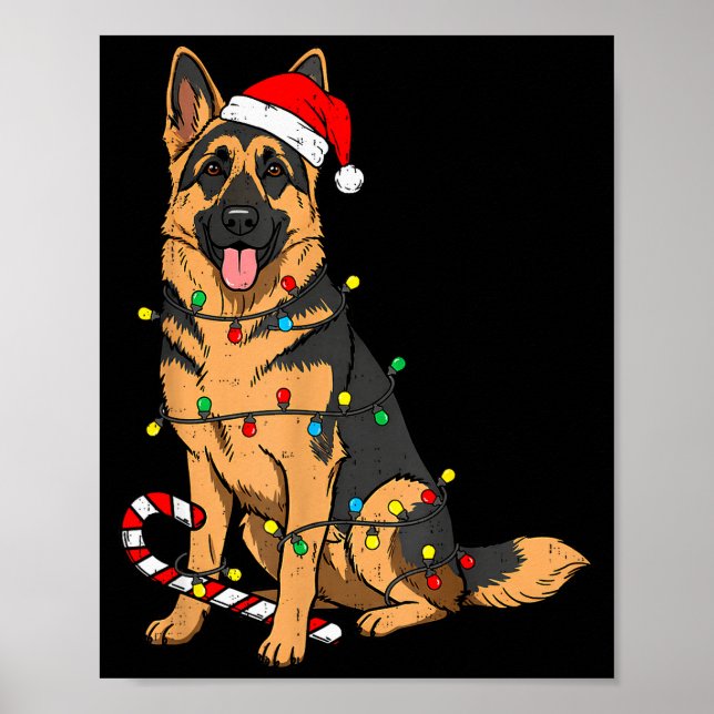 Poster German Shepherd Dog Christmas Lights Xmas Pet Dog  (Devant)