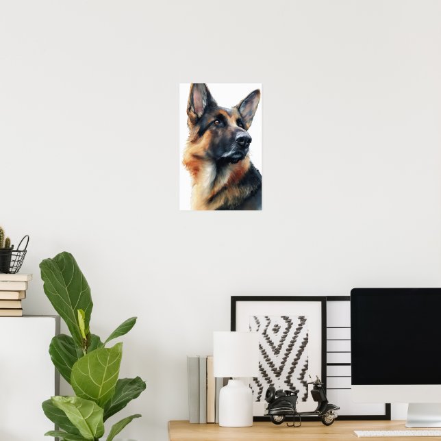 Poster German shepherd turns his head watercolor (Bureau à domicile)