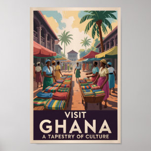 Poster Ghana Market Illustration Travel Art Vintage