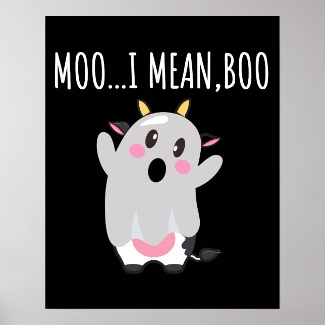 Poster Ghost Cow Moo I Signifie Boo Halloween Cadeau (Devant)