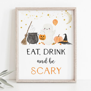 Poster Ghost Halloween Manger Boire Be Scène de fête d'ho
