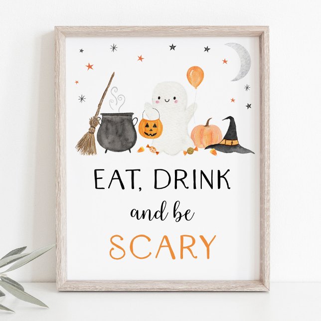 Poster Ghost Halloween Manger Boire Be Scène de fête d'ho (Créateur téléchargé)