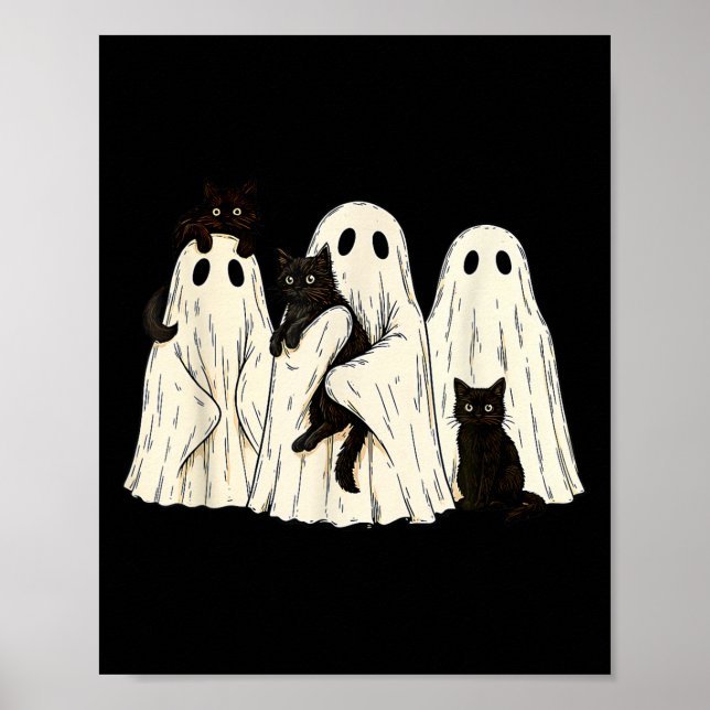 Poster Ghost Holding Black Cat Funny Halloween Cat Lovers (Devant)
