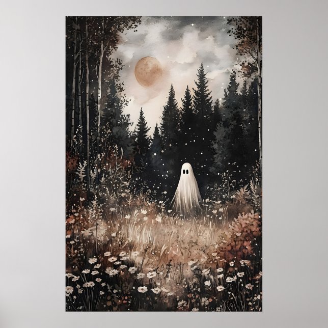 Poster Ghost In Forest Field With Flower, Dark Academia (Devant)