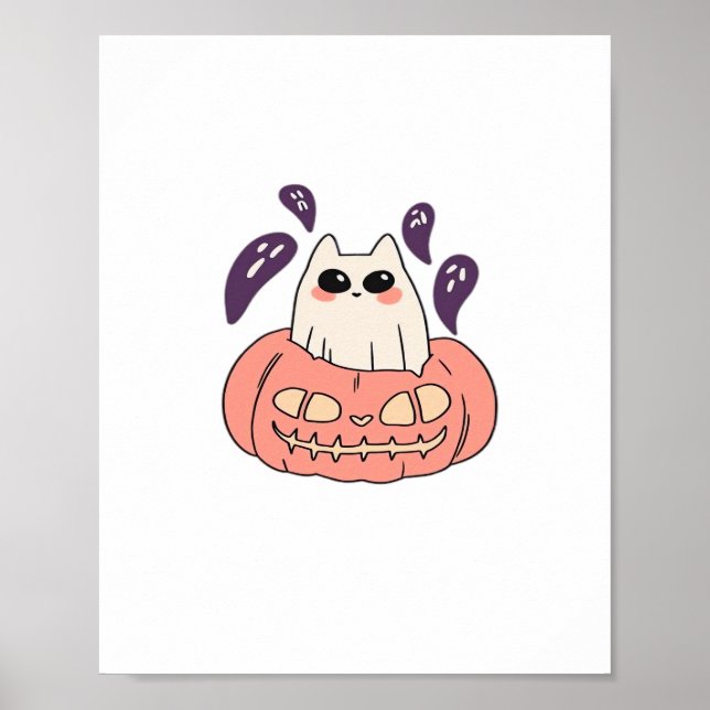 Poster Ghost Kitty dans un T-shirt classique citrouille (Devant)
