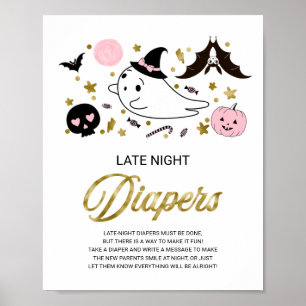 Poster Ghost Late Night Diapers Baby Shower Game Sign