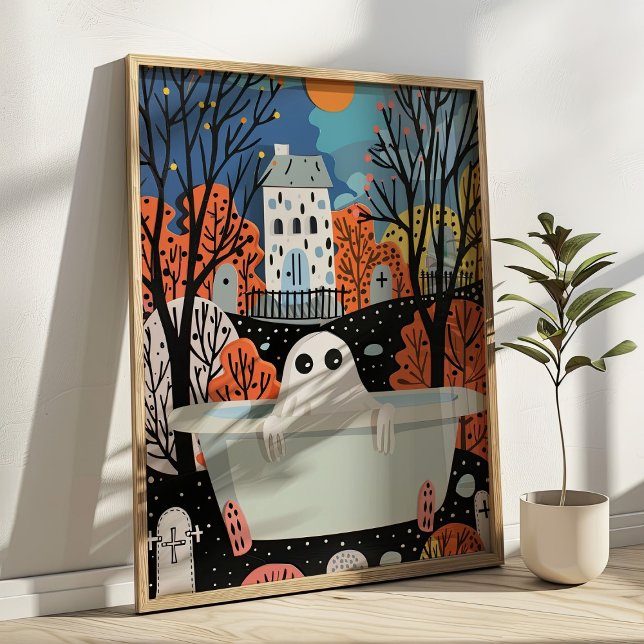 Poster Ghost mignon dans la baignoire 3D Halloween Salle  (Créateur téléchargé)