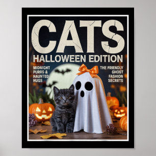 Poster Ghost mignon Et Chat Noir Drôle Halloween Zine gra