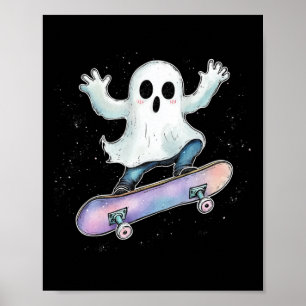 Poster Ghost mignon Sur Skateboard Drôle Halloween Patine