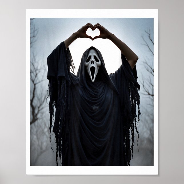 Poster Ghost Red Heart Hands Y Face Halloween Valentines  (Devant)