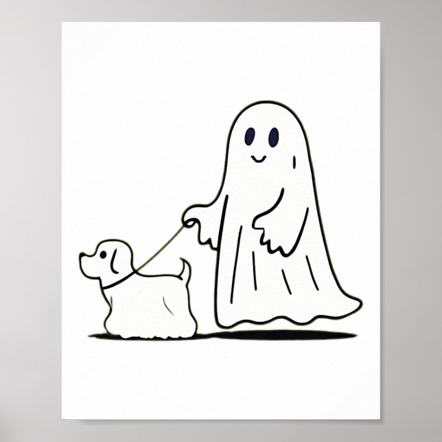 Poster Ghost Walking Chien Ghostile Drôle Halloween Chien (Devant)