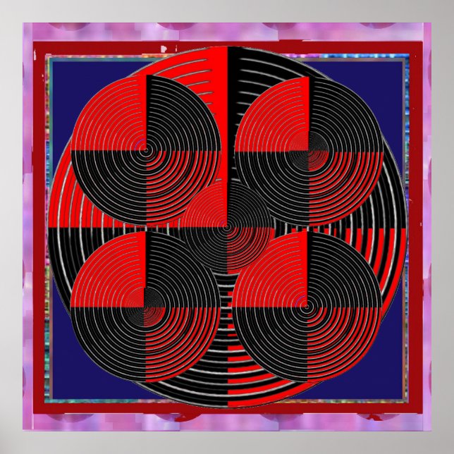 Poster Giant Rouge Noir Ligne Argent Live Chakra Mandala (Devant)