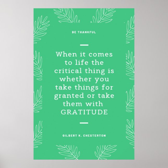 Poster Gilbert K Chesterton Citation Gratitude Thanksgivi (Devant)